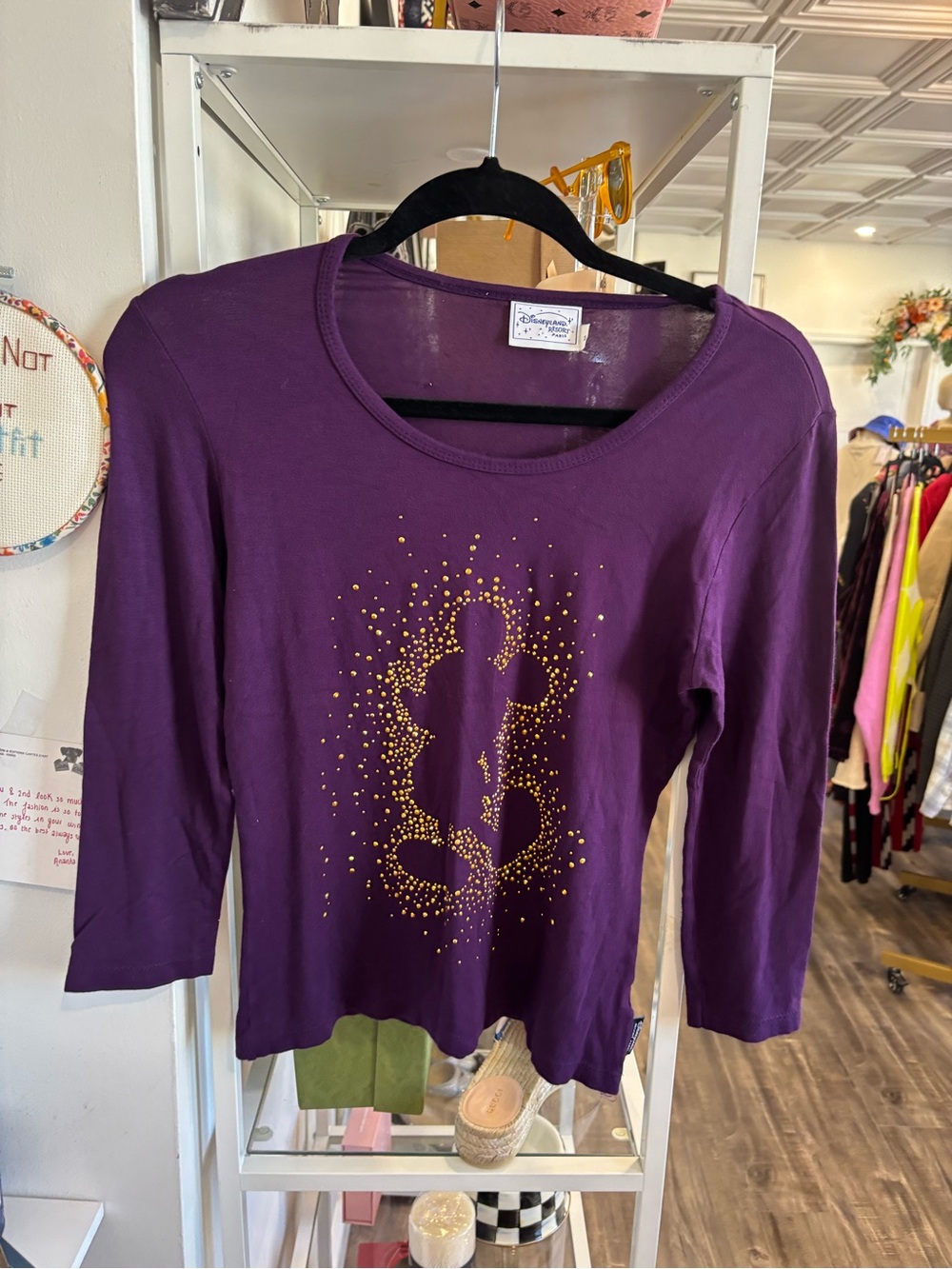 Disneyland resort Paris Purple Long Sleeve Tee with Gold Dot Graphic